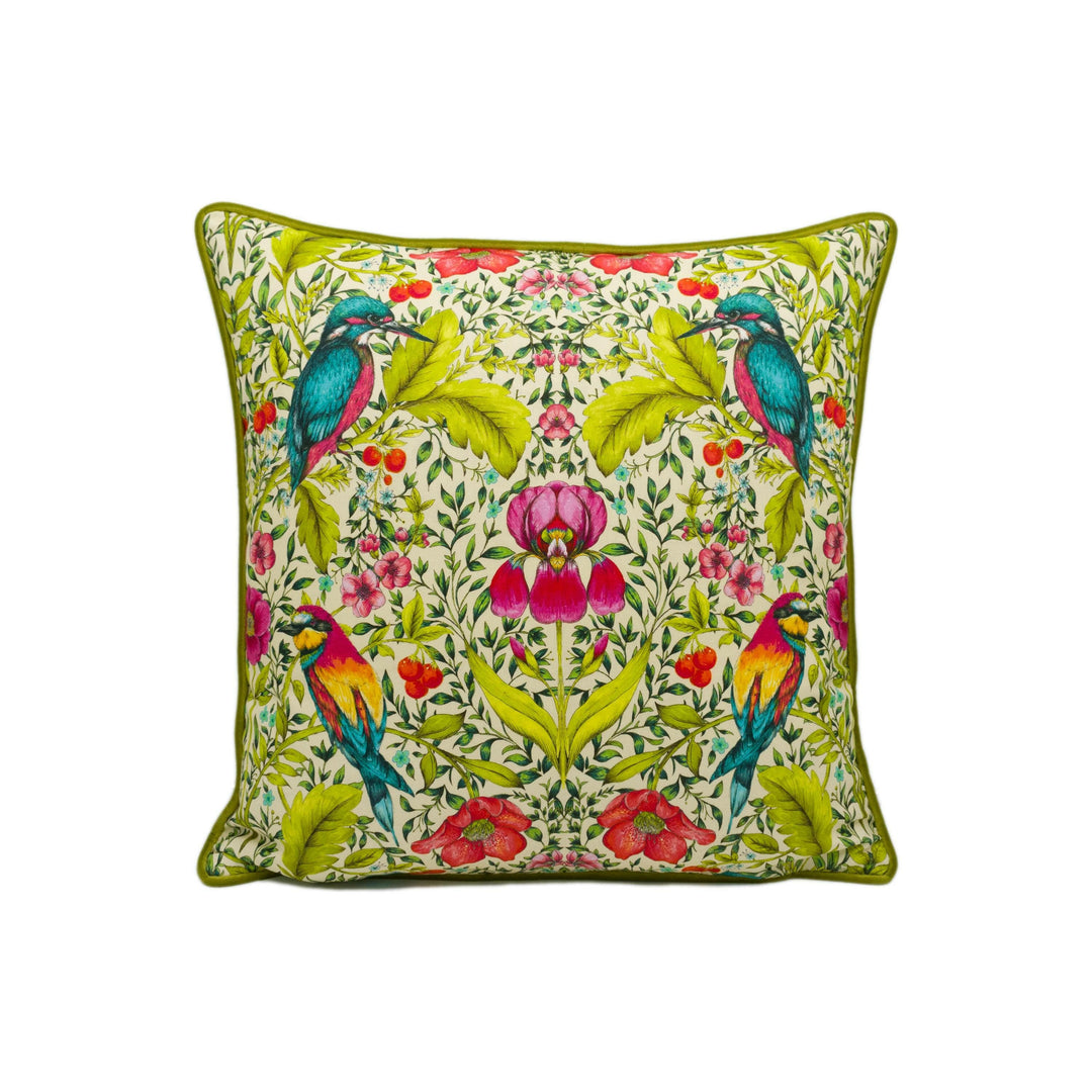 Blendworth Library - Lambourn - Peachy - Modern Funky Maximalist Bird Designer Cushion Cover - Luxury Throw Pillow - Handmade Home Décor.