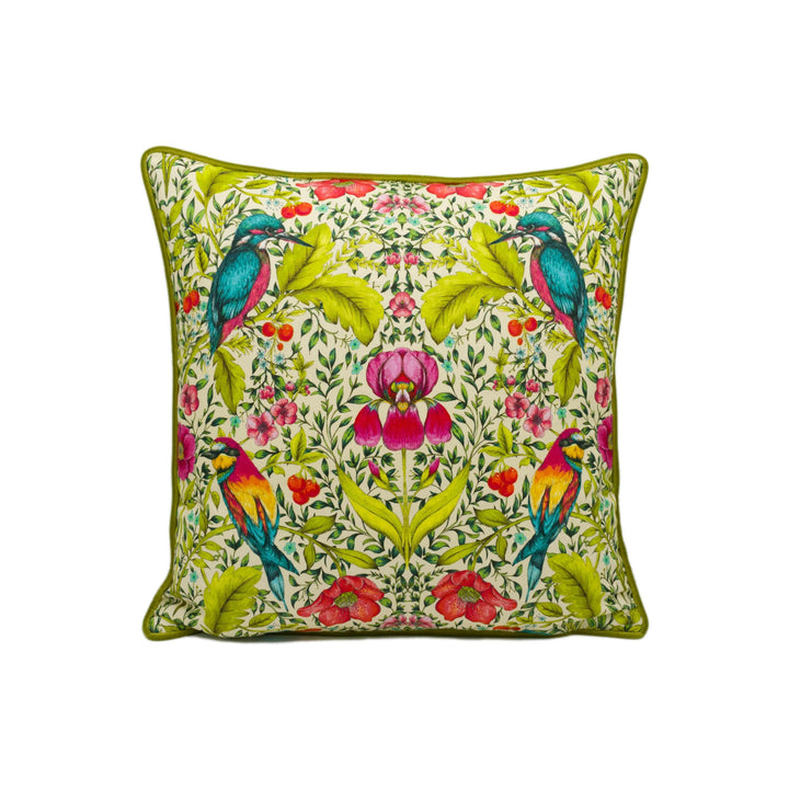 Blendworth Library - Lambourn - Peachy - Modern Funky Maximalist Bird Designer Cushion Cover - Luxury Throw Pillow - Handmade Home Décor.