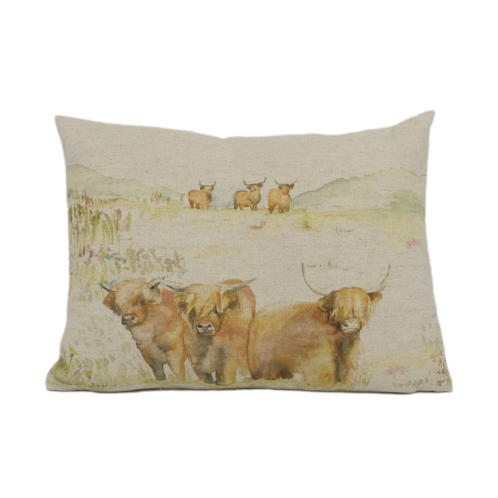 Voyage - Highland Cattle - Linen - Cute Countryside Cow Cushion Cover - Handmade Throw Pillow - Designer Home Décor.