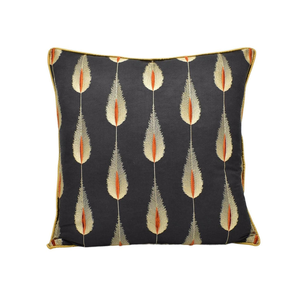 Jane Churchill - Colefax & Fowler - Plato - Charcoal - Opulent Gold Feather Motif Designer Cushion Cover - Luxury Handmade Throw Pillow Home.