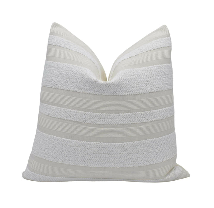 Schumacher - Ohara Stripe Indoor / Outdoor - Ivory - Modern Woven Striped Cushion Cover - White Boucle Stripey Pillow Cover - Custom Pillow.