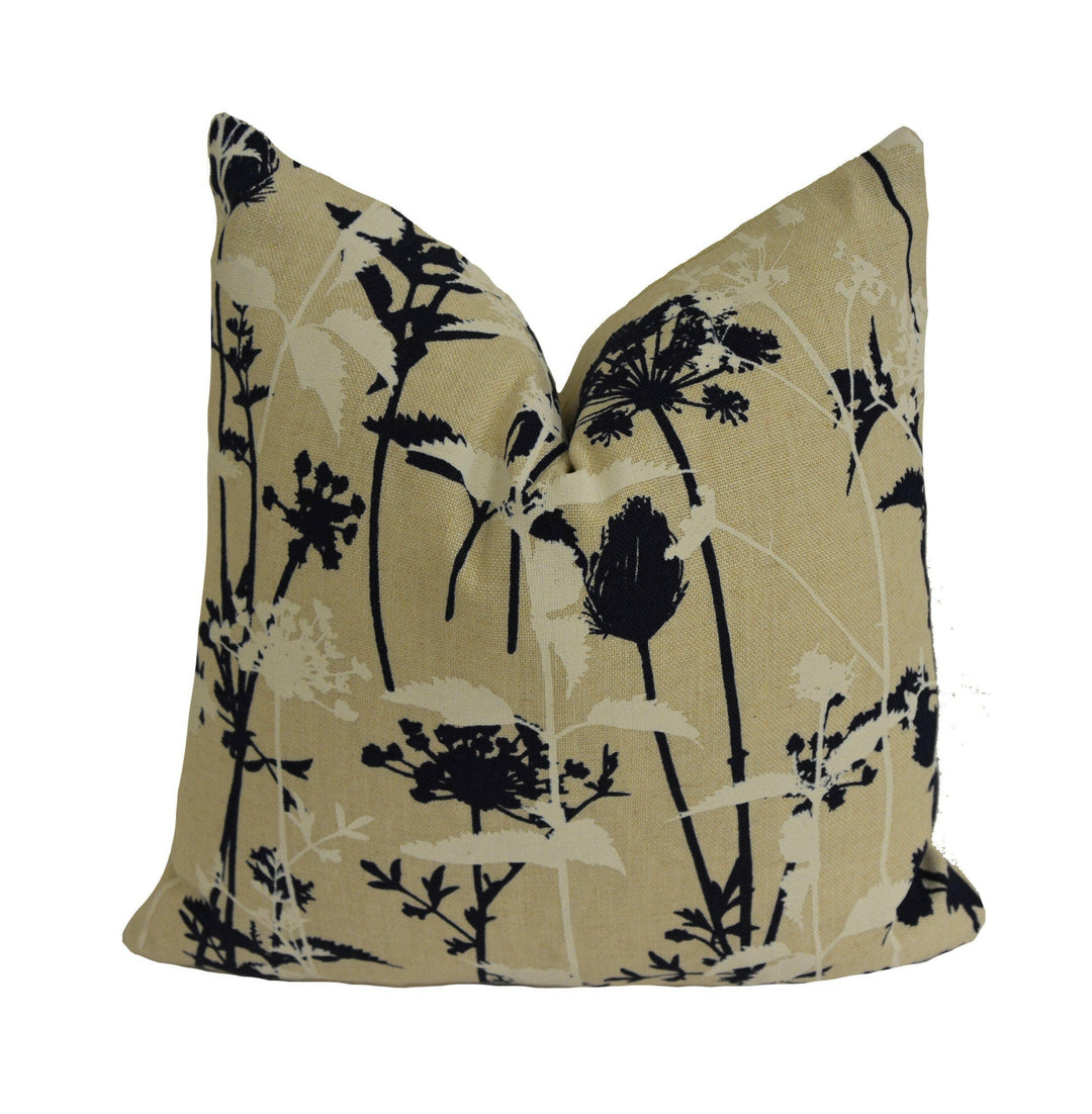 Harlequin & Clarissa Hulse - Nettles - Natural / Midnight / White - Lovely Floral Cushion Cover Throw Pillow Designer Home Decor.