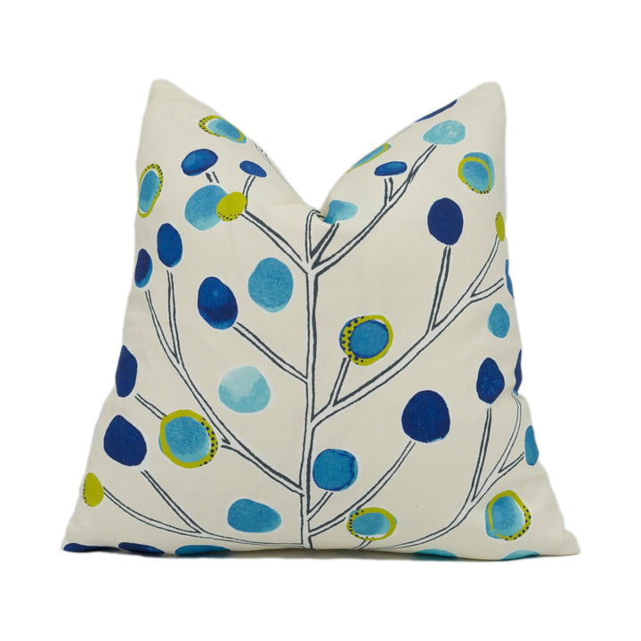 Scion - Berry Tree - Peacock / Powder Blue / Lime / Neutral - Artistic Colourful Tree Cushion Cover - Handmade Designer Home Décor.
