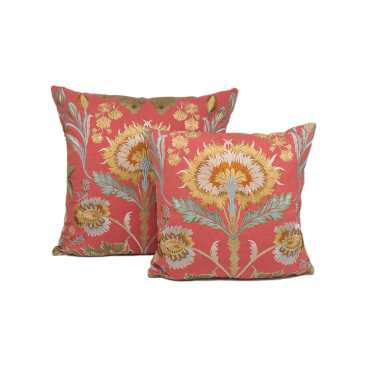 Colefax &amp; Fowler – Dianthus – Red – Cushion Cover – Grand Floral Embroidery