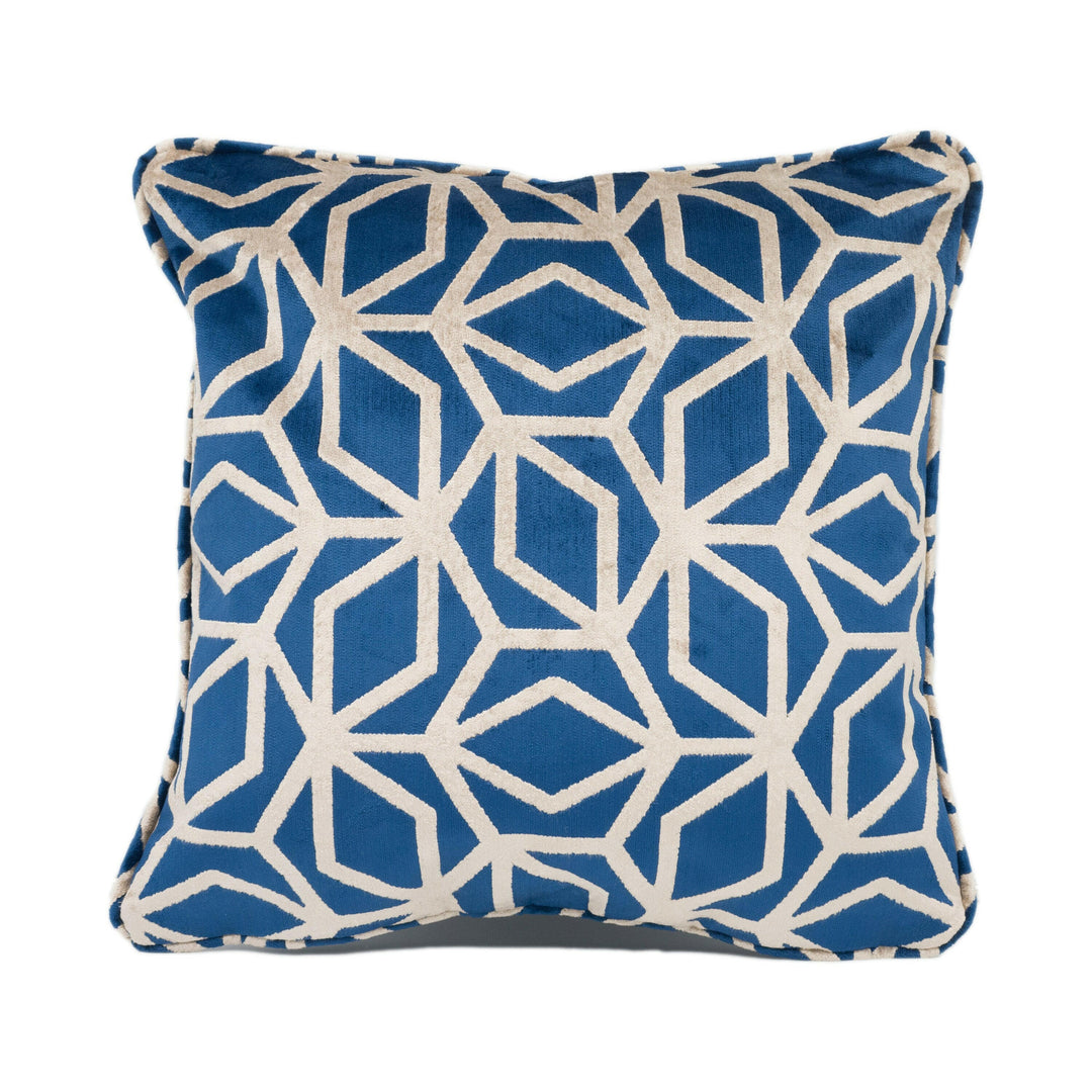 Panaz - Corinthia - Wedgewood Blue - Sculptural Geometric Piped Velvet Cushion Cover - Handmade Throw Pillow - Designer Home Décor.