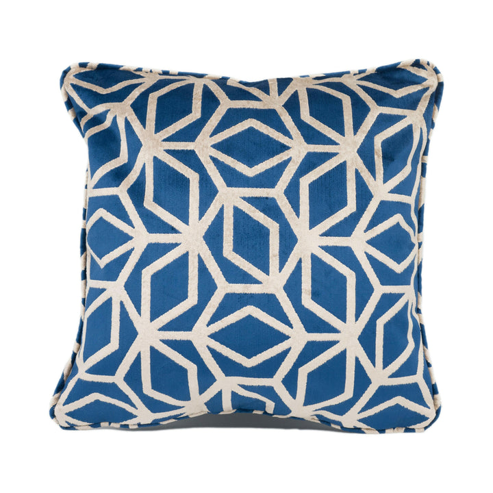 Panaz - Corinthia - Wedgewood Blue - Sculptural Geometric Piped Velvet Cushion Cover - Handmade Throw Pillow - Designer Home Décor.
