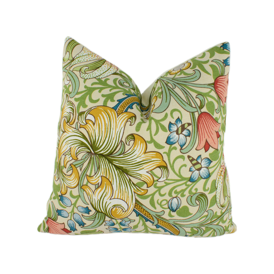 William Morris - Golden Lily - Green / Gold - Classic Bold Morris Floral Designer Cushion Cover - Luxury Throw Pillow - Handmade Home Decor.