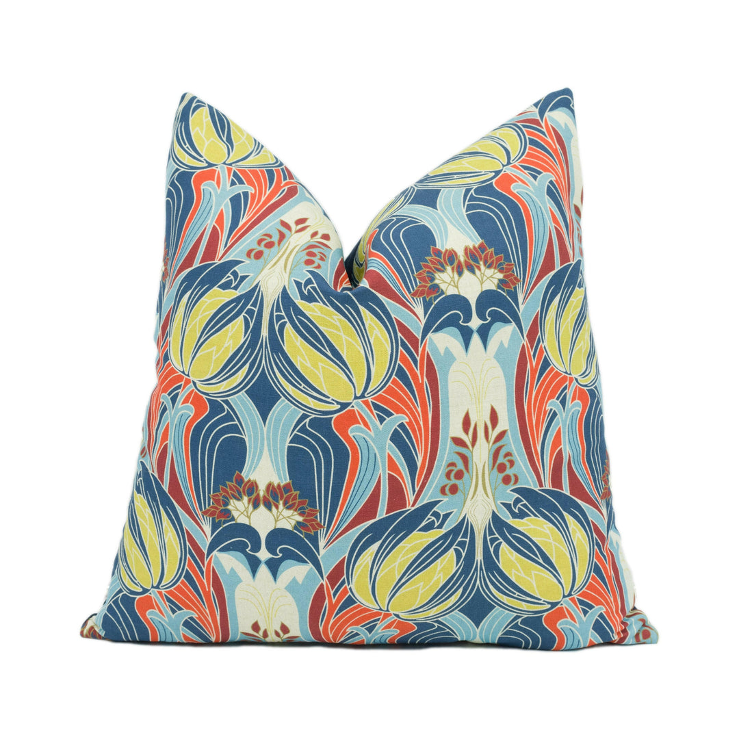 Liberty - Katherine Nouveau - Indigo / Red - Beautiful Floral Art Nouveau Cushion Cover - Handmade Throw Pillow - Designer Home Décor.