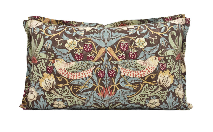 William Morris - Strawberry Thief - Chocolate / Slate - Stunning Iconic Morris Designer Cushion Cover Floral Butterfly Flange Pillow Cover.