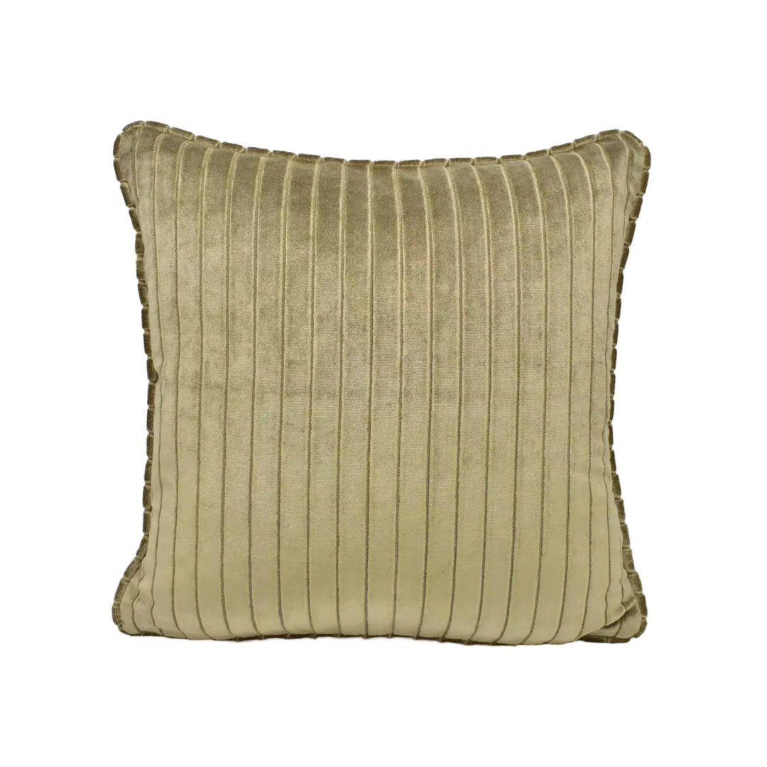 A square throw pillow with a textured, ribbed pattern in a light beige color.