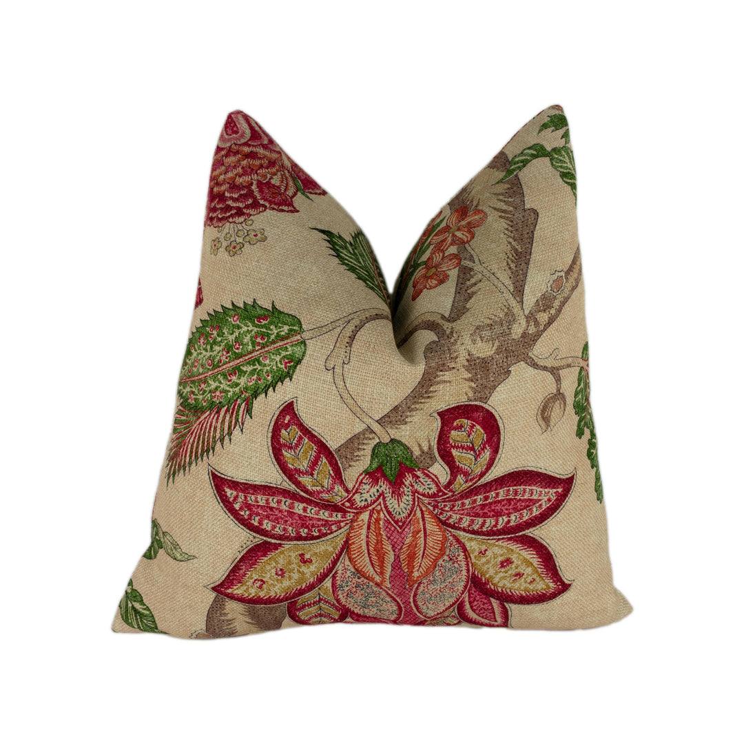Zoffany - Kalamkari - Red / Green - Romantically Flamboyant Floral Cushion Cover - Handmade Throw Pillow Designer Home Decor.