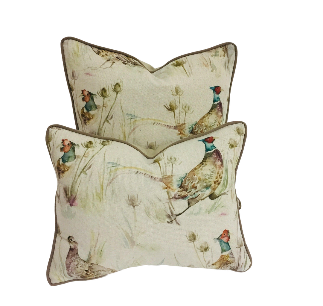 Voyage - Bowmont Pheasant - Linen - Stunning Contrast Piped Cushion Cover Throw Pillow Designer Home Decor.