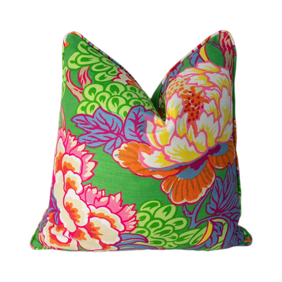 Thibaut - Honshu - Green - Large Scale Floral Japanese Garden Designer Cushion Cover - Luxury Throw Pillow - Handmade Home Decor.
