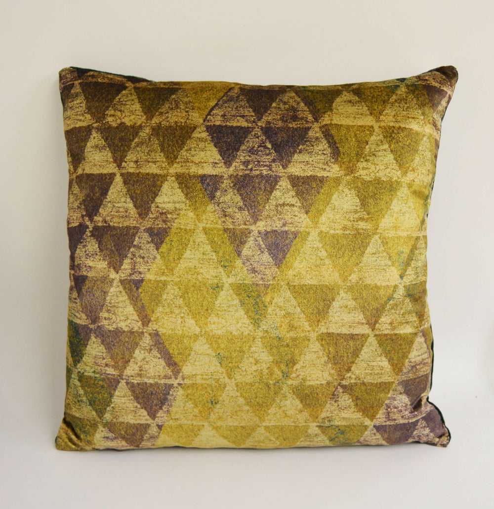 Zoffany - Zais -  Bronze / Indigo / Emerald - Contemporary Geometric Velvet Cushion Cover - Handmade Throw Pillow Designer Home Decor.