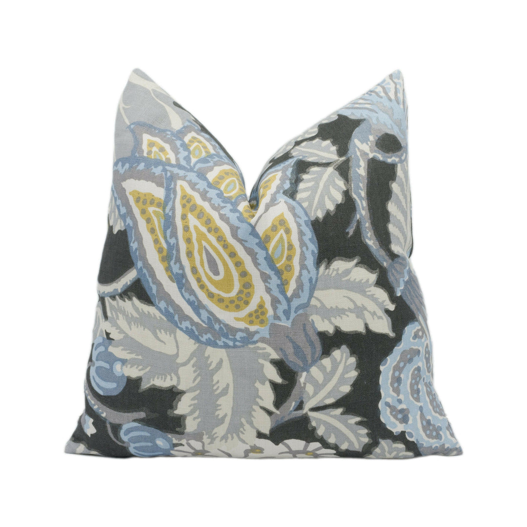 Thibaut - Mitford - Grey - Vintage 1920's Block Print Floral Designer Cushion Cover - Luxury Throw Pillow - Handmade Home Decor.