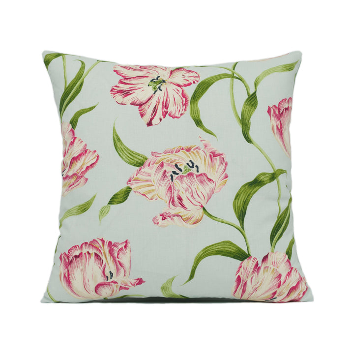 Sanderson - Dancing Tulips - Blue / Pink  - Vibrant Bright Floral Cushion Cover - Handmade Throw Pillow - Designer Home Décor.