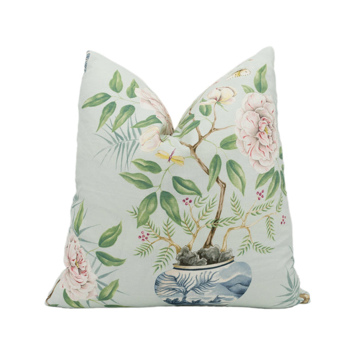 Zoffany - Romey's Garden - Sea Green - Chinese Inspired Flora & Fauna Cushion Cover - Handmade Throw Pillow Designer Home Decor.