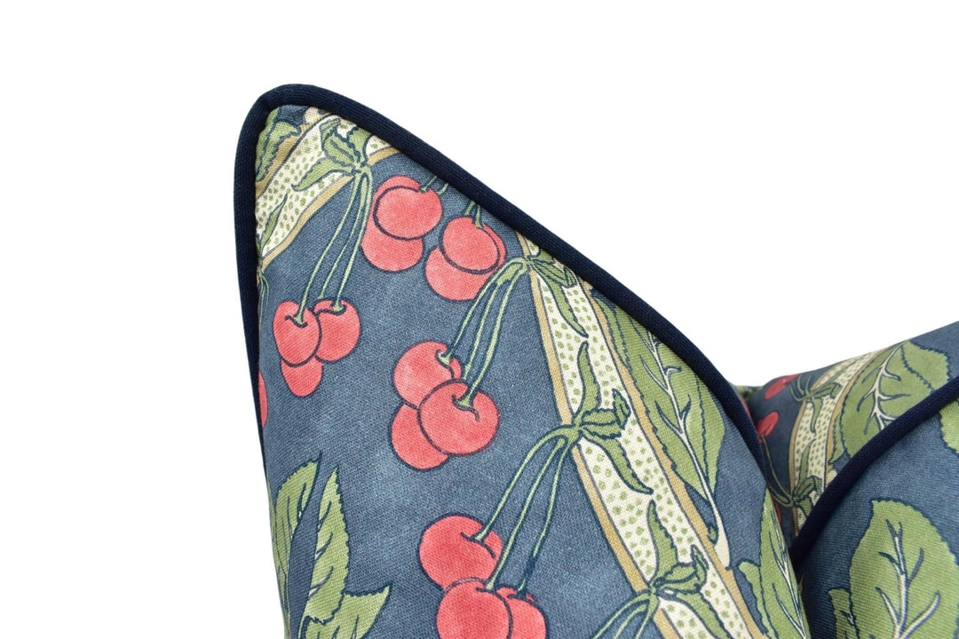 GP and J Baker - Birds & Cherries - Indigo - Charming Espalier Cherry Tree English Garden Designer Cushion Cover - Handmade Throw Pillow.