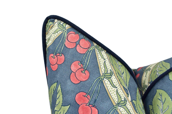 GP and J Baker - Birds & Cherries - Indigo - Charming Espalier Cherry Tree English Garden Designer Cushion Cover - Handmade Throw Pillow.