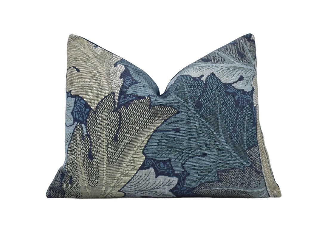 William Morris - Acanthus Tapestry - Indigo / Mineral - Luxury Woven Designer Cushion - Blue Thick Leaves Tapestry Pillow Cover - Classic.