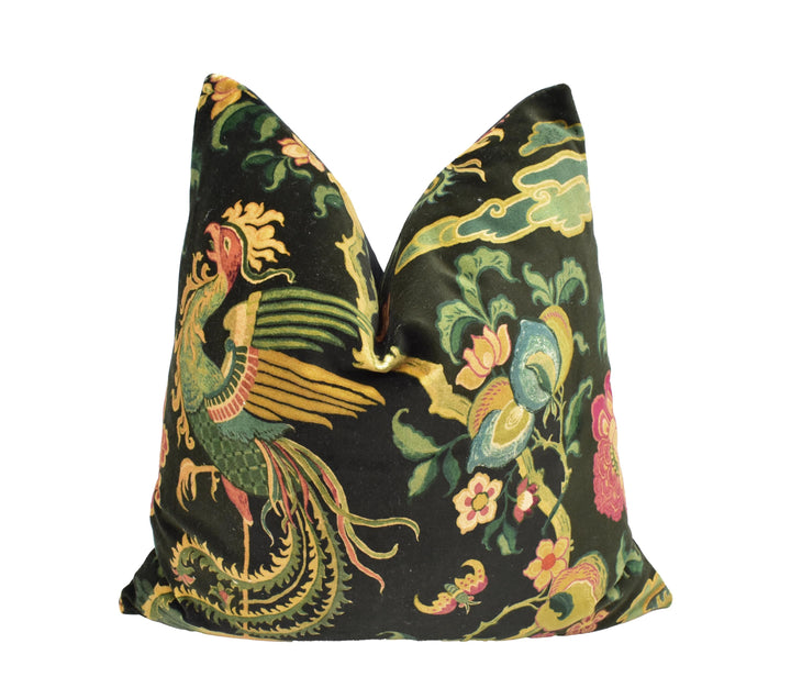 GP &amp; J Baker Chifu Velvet Charcoal Multi Cushion Cover – Chinoiserie Dragon Pillow