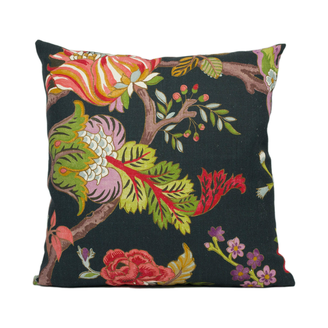 Sanderson - Fusang Tree - Ink Black / Multi -Stunning Tree of Life Cushion Cover - Handmade Throw Pillow - Designer Home Décor.