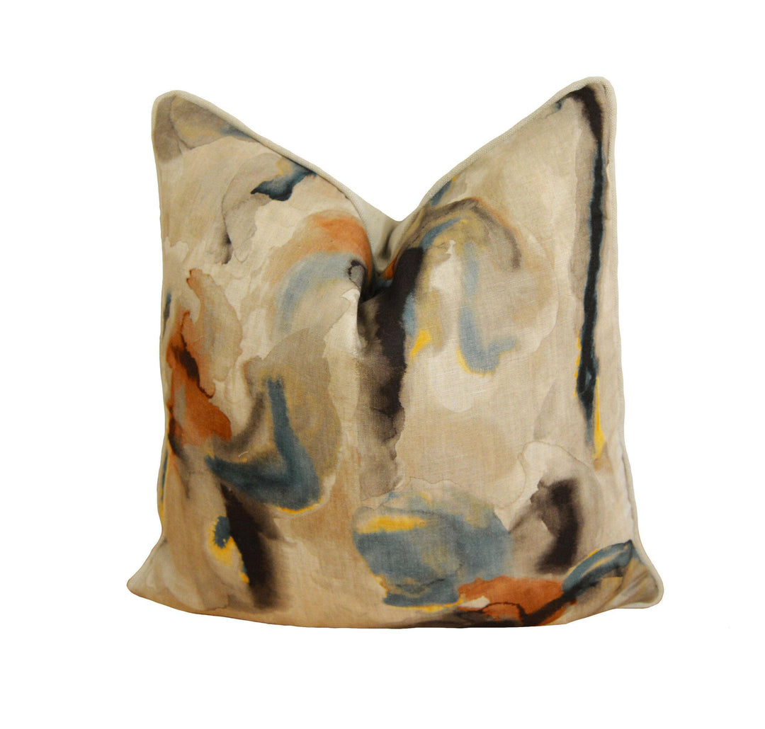 Zoffany - Water Iris - Peacock / Copper - Abstract Water Lily Cushion Cover - Handmade Brushstroke Throw Pillow Designer Home Decor.