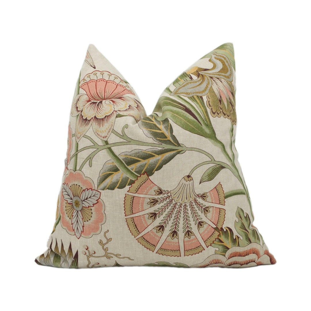 Anna French x Thibaut - Cleo - Red / Gold on Flax - 1920's Exotic Stylized Blooming Floral Designer Cushion Cover - Luxury Throw Pillow.