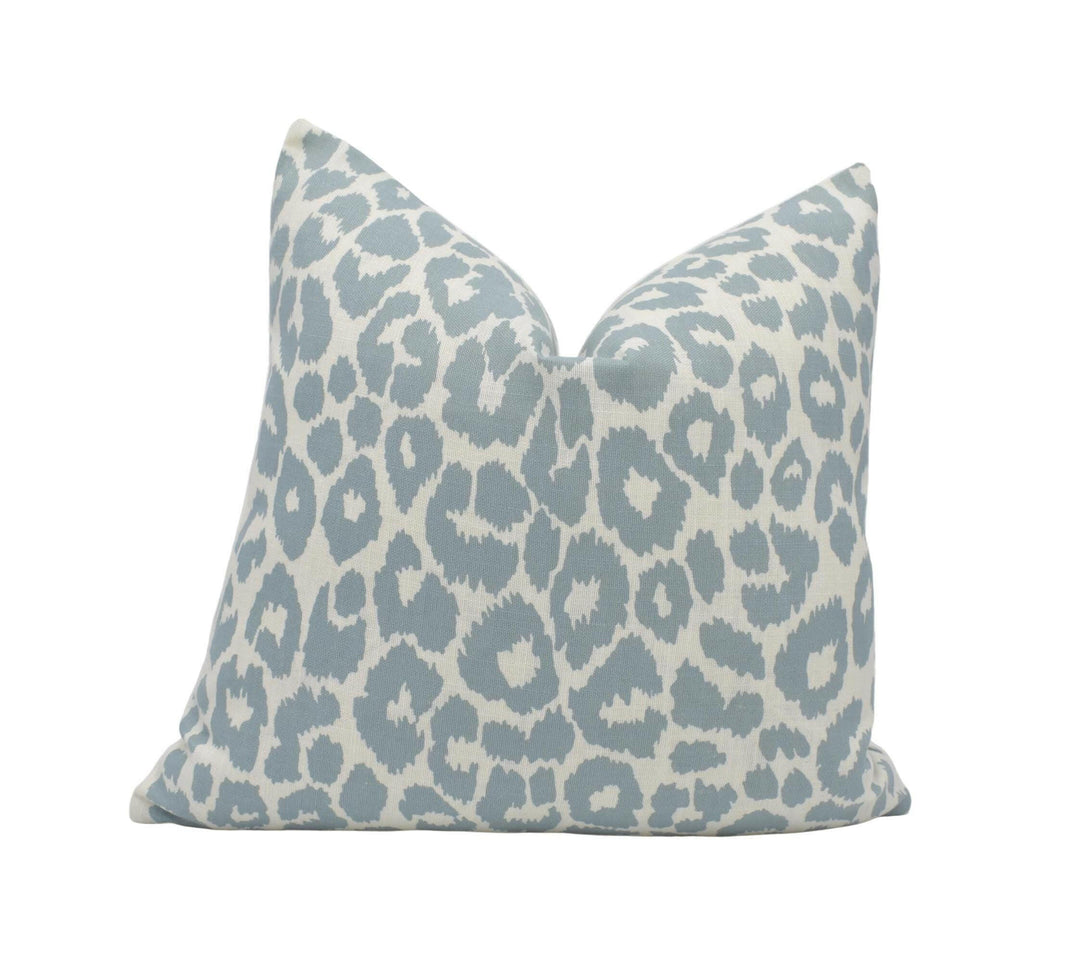 Schumacher - Iconic Leopard - Sky - Chic Animal Print Designer Cushion Cover - Cat Print Throw Pillow Cover - Blue White Pillow.