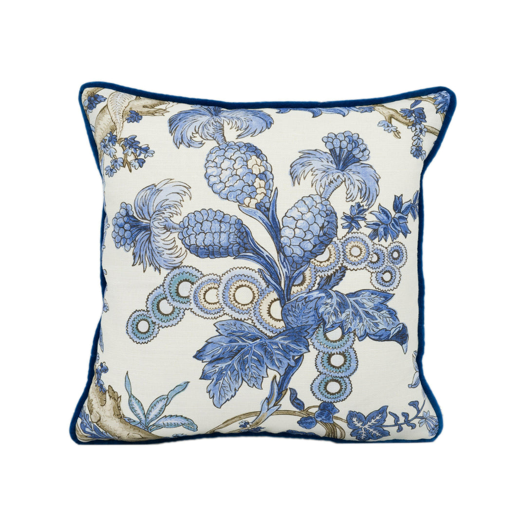 Thibaut - Chatelain - Blue and White  - Stunning Contrast Piped  Cushion Cover Handmade Throw Pillow Designer Home Décor.