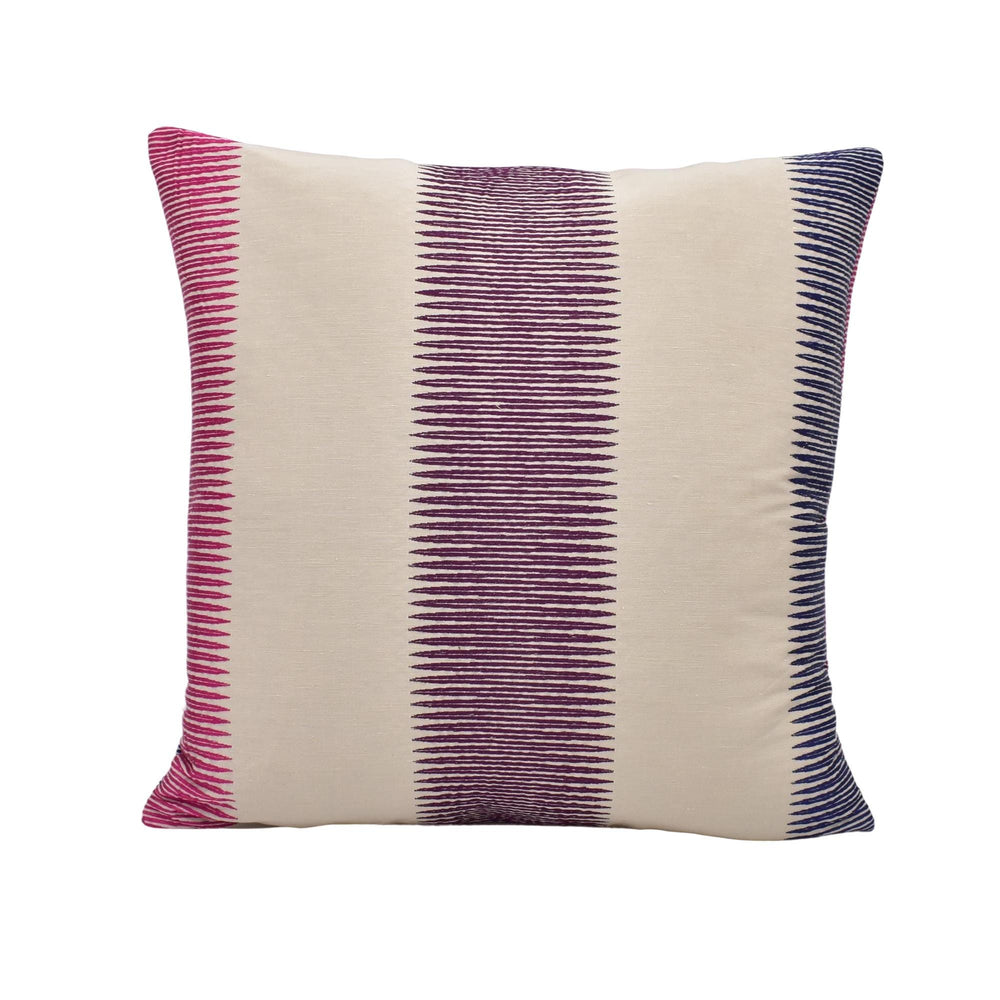 A single pillow with a striped pattern in shades of pink and purple.