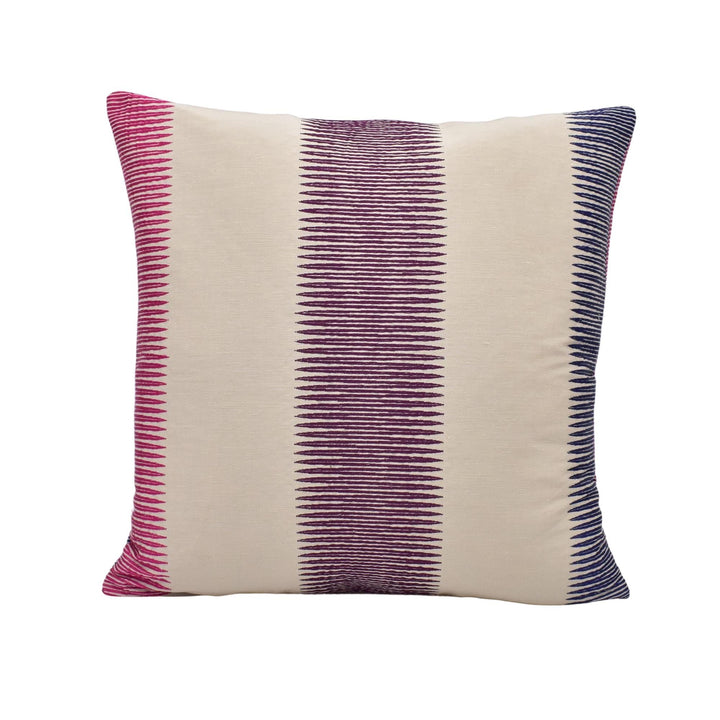 A single pillow with a striped pattern in shades of pink and purple.