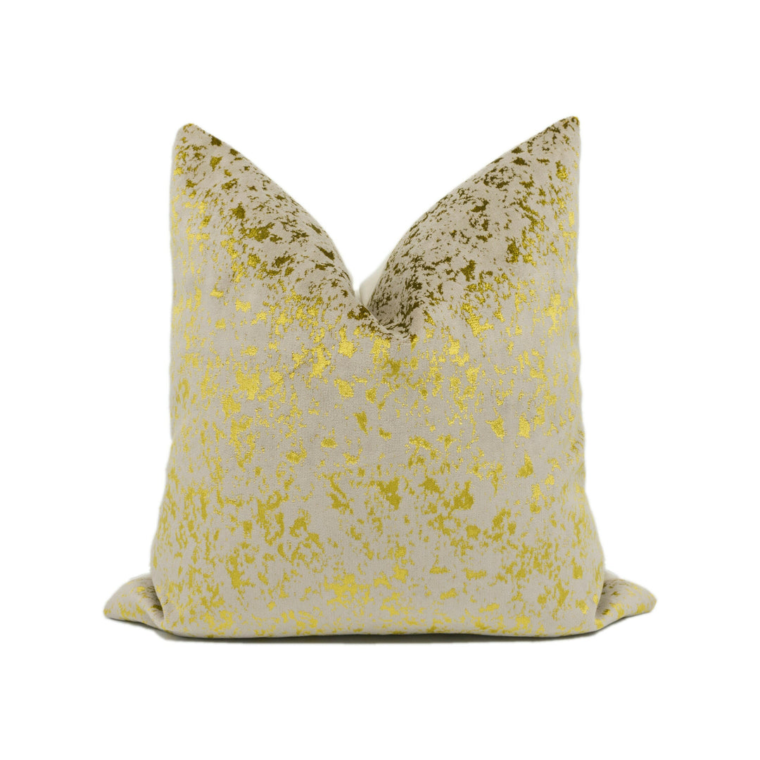 Olivia Bard - Alhambra - Chartreuse - Chic Modern Abstract Metallic Velvet Cushion Cover - Handmade Throw Pillow - Designer Home Décor.