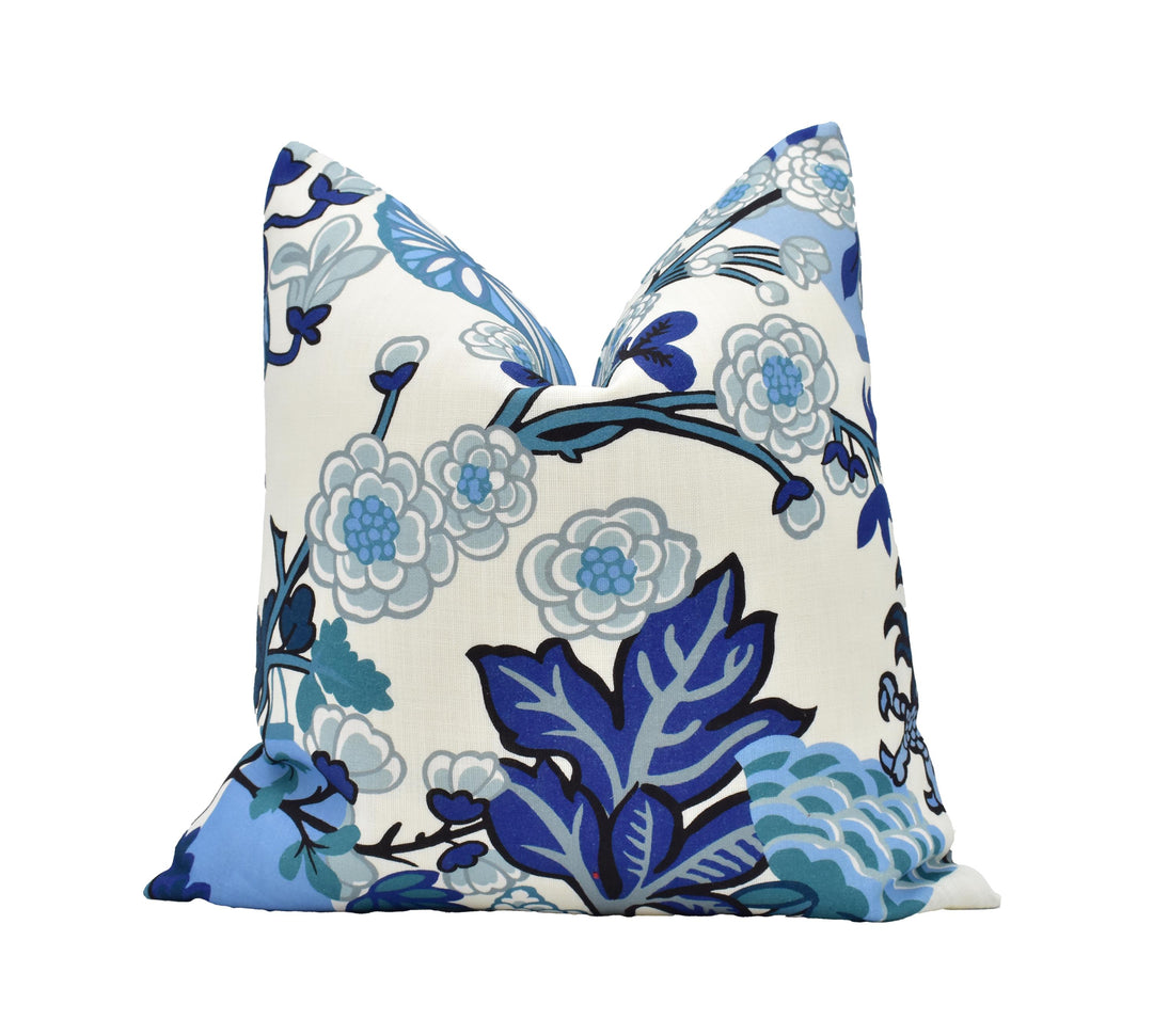 Schumacher Chiang Mai China Blue Cushion Cover – Indoor Outdoor Chinoiserie Dragon Pillow
