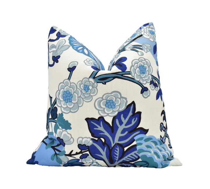 Schumacher Chiang Mai China Blue Cushion Cover – Indoor Outdoor Chinoiserie Dragon Pillow