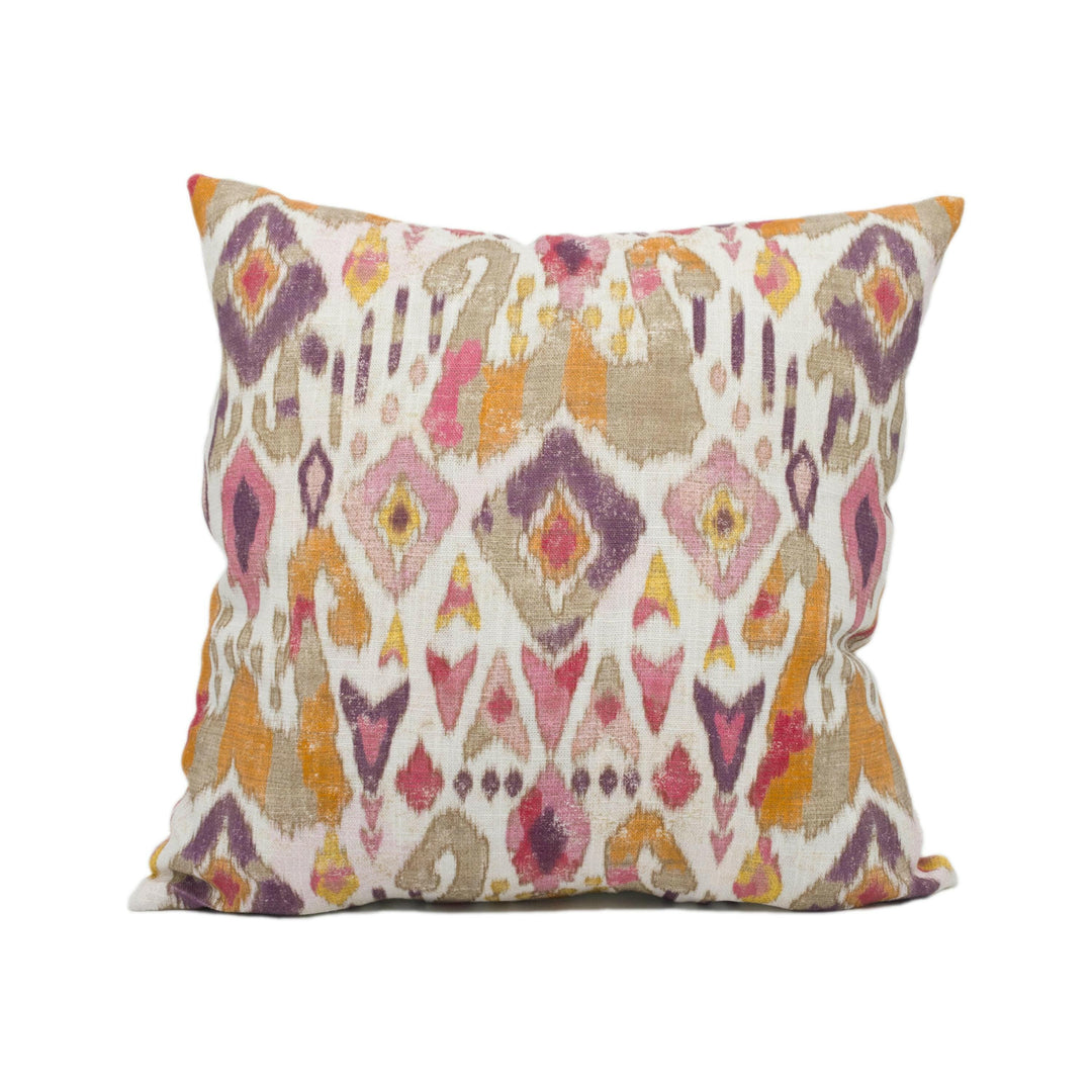 Jane Churchill - Jaru - Red / Pink - Exuberant Antique Ikat Designer Cushion Cover -Handmade Throw Pillow - Luxury Home Décor.