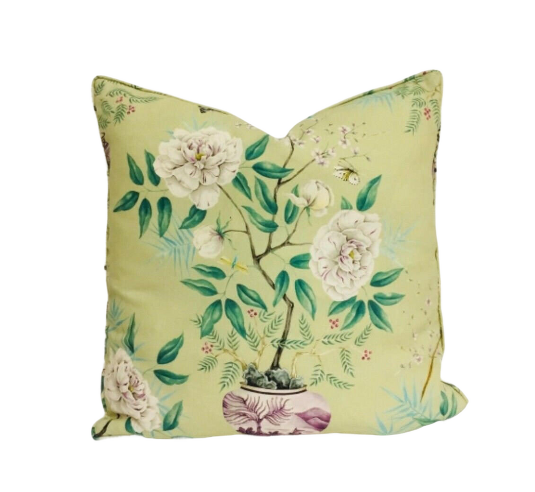 Zoffany - Romey's Garden - Old Gold - Fabric - Self-Piped Designer Floral Cushion Cover - Handmade Throw Pillow Designer Home Decor.