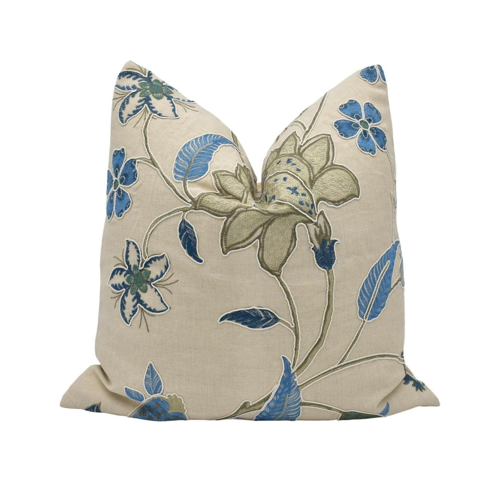 GP & J Baker - Bakers Indienne Embroidery - Soft Blue - Signature Baker Designer Cushion Cover - Embroidered Floral Pillow Cover - Blue.