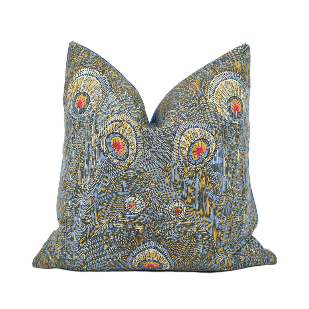 Liberty Art - Hera - Slate Blue - Stunning Peacock Feather Handmade Cushion Cover Throw Pillow Home Décor.