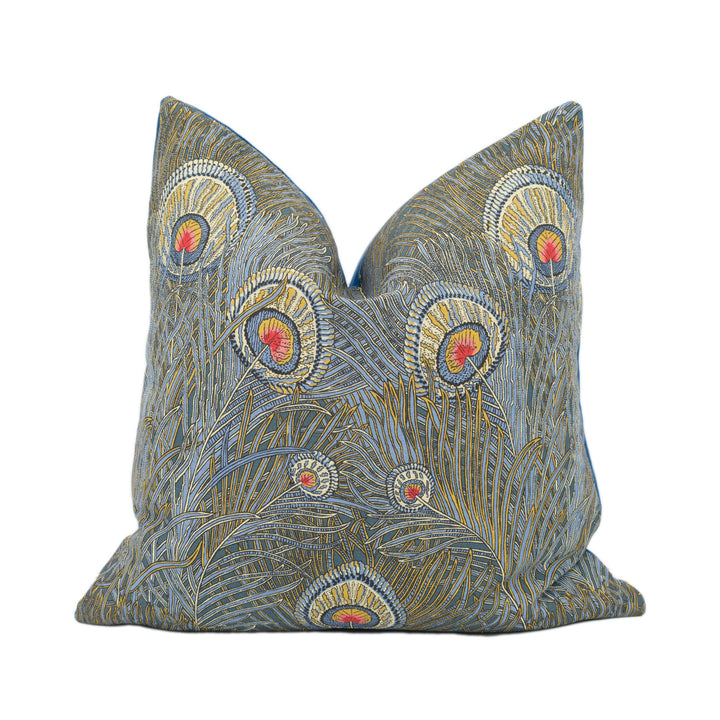 Liberty Art - Hera - Slate Blue - Stunning Peacock Feather Handmade Cushion Cover Throw Pillow Home Décor.