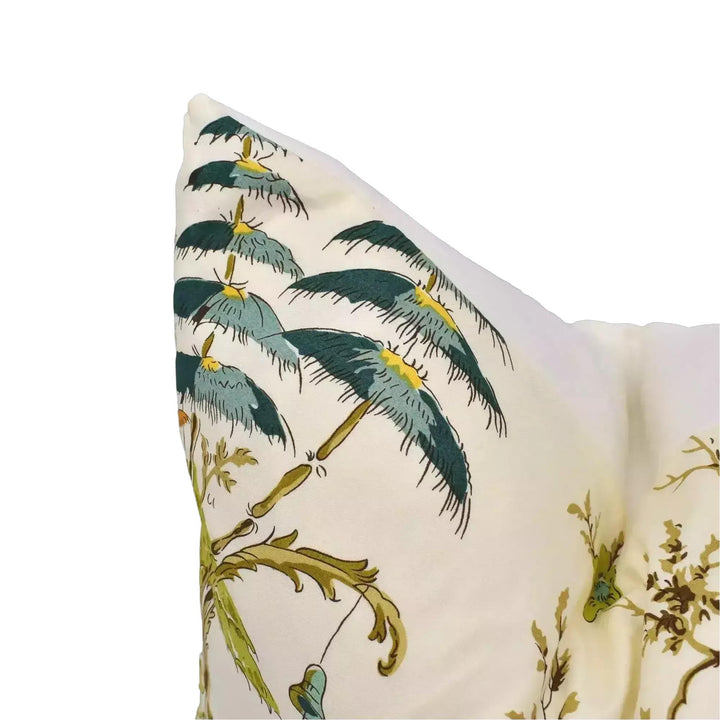 a close-up view of a decorative pillow with a floral pattern.