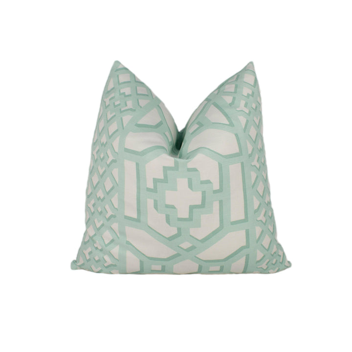 Schumacher - Zanzibar Trellis Matte - Winter Mint - Elsie de Wolfe Inspired Designer Cushion Cover - Handmade Throw Pillow Luxury Home Decor.