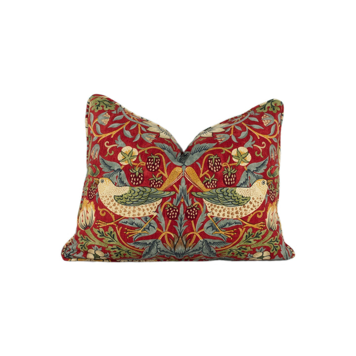 William Morris - Strawberry Thief - Crimson / Slate Stunning Iconic Classic Designer Cushion Cover - Handmade Home Decor - Luxury Throw.