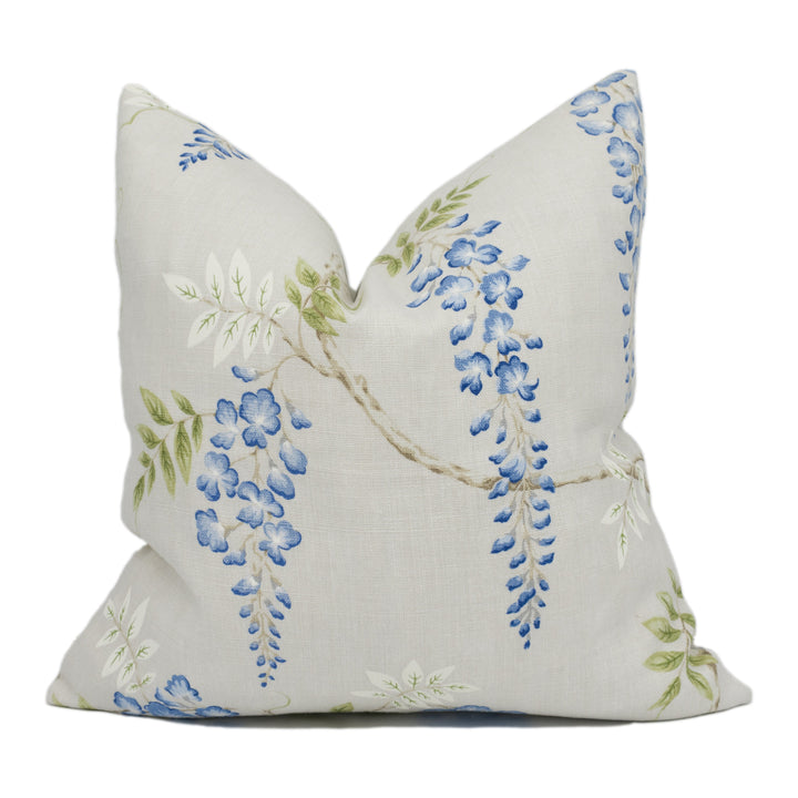 Colefax and Fowler - Grayshott - Blue / Green - Delicate Trailing Wisteria Designer Cushion Cover - Handmade Throw Pillow Luxury Home Décor