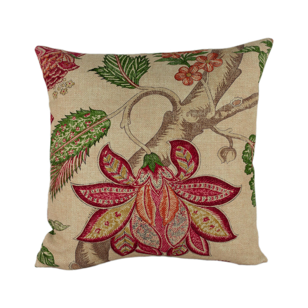 Zoffany - Kalamkari - Red / Green - Romantically Flamboyant Floral Cushion Cover - Handmade Throw Pillow Designer Home Decor.