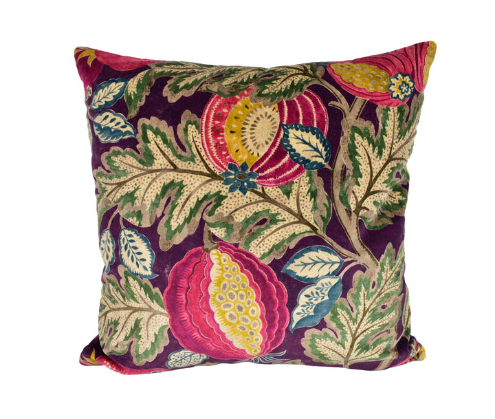 Sanderson - Cantaloupe - Cherry / Alabaster - Luxury Floral Velvet Cushion Cover - Handmade Designer Purple Throw Pillow - Velvet Scatter.