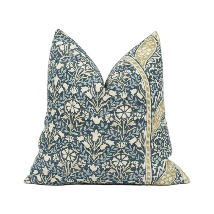 William Morris - Morris Bellflowers - Indigo / Sage - Classic English Floral Designer Cushion Cover Home Décor Throw Pillow.