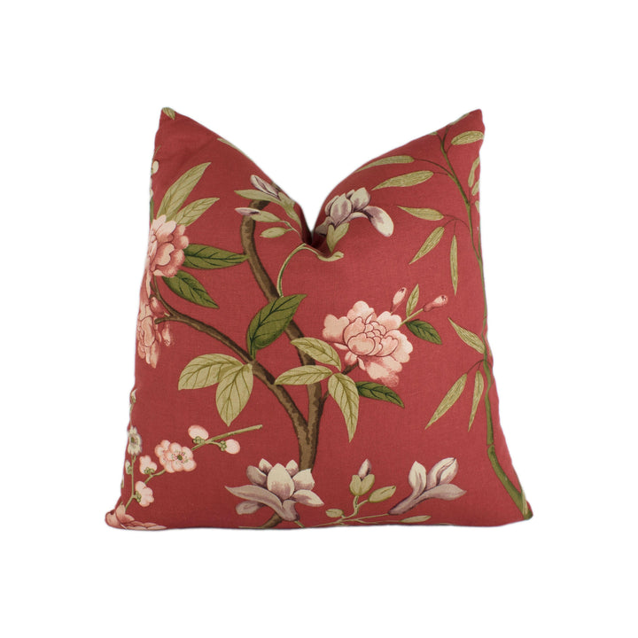 GP and J Baker - Peony &amp; Blossom - Red / Moss - Stunning Designer Cushion Cover Home Decor Throw Pillow.