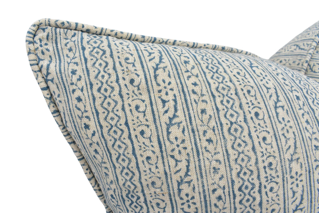 GP & J Baker - Cherbury - Blue - 18th Century Indian Small Scale Striped Cushion Cover - Beige Aqua Intricate Floral Linen Pillow Custom.