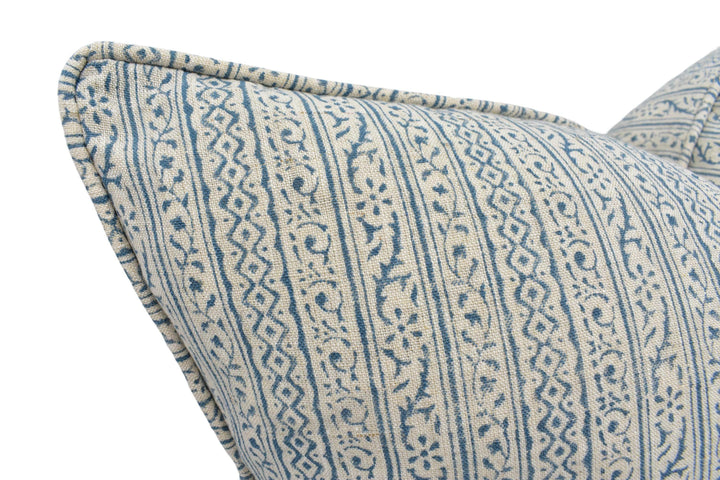 GP & J Baker - Cherbury - Blue - 18th Century Indian Small Scale Striped Cushion Cover - Beige Aqua Intricate Floral Linen Pillow Custom.